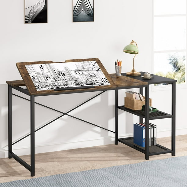 55 inch Large Computer Desk Writing Desk Artist Craft Workstation with Tiltable Tabletop for Painting Home Office Brown Tribesigns Drafting Table Drawing Desk with Storage Shelf 55 inch Large Computer Desk Writing Desk Artist Craft Workstation with Tiltable Tabletop for Painting Home Office Brown Tribesigns Drafting Table Drawing Desk with Storage Shelf